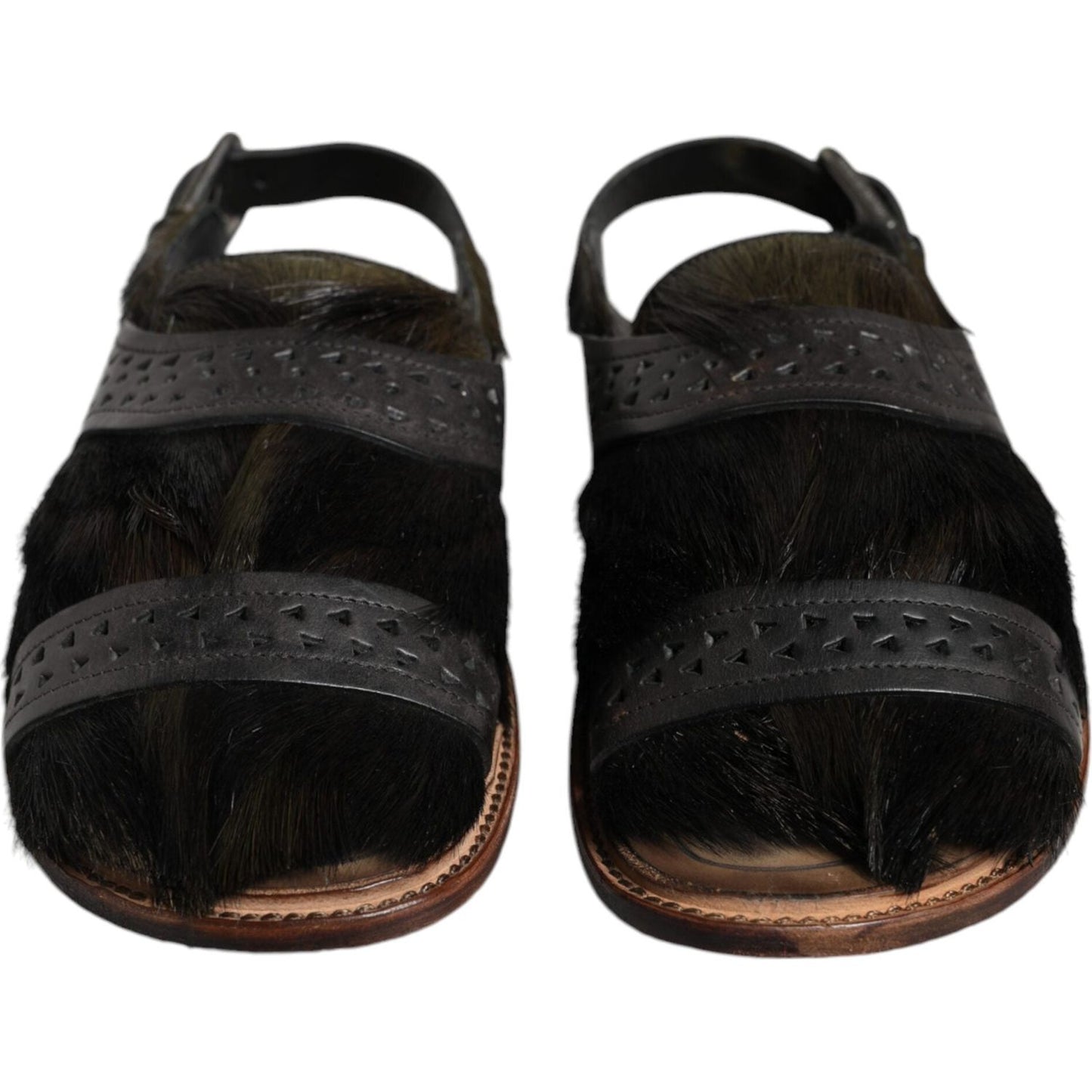 Dolce & Gabbana Black Gazelle Hair Leather Flats Sandals Shoes Dolce & Gabbana Black