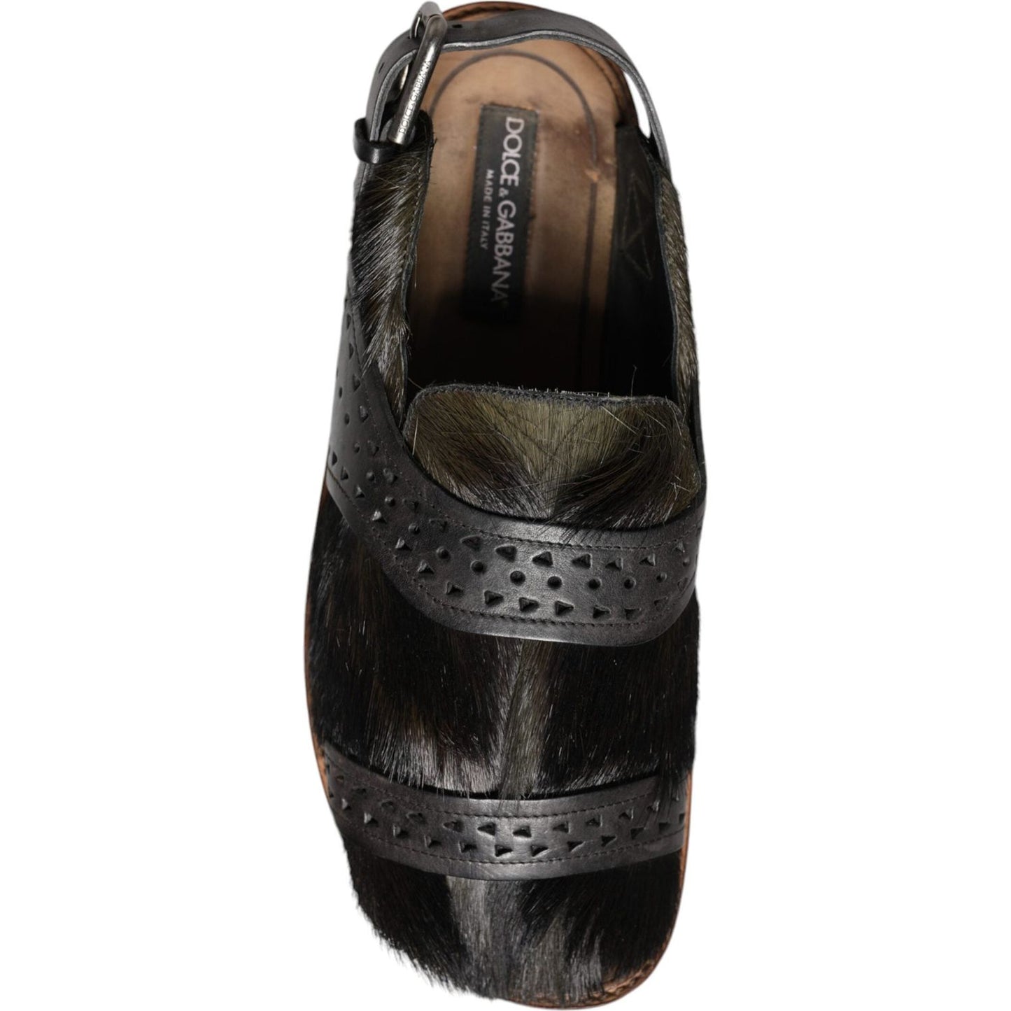 Dolce & Gabbana Black Gazelle Hair Leather Flats Sandals Shoes Dolce & Gabbana Black