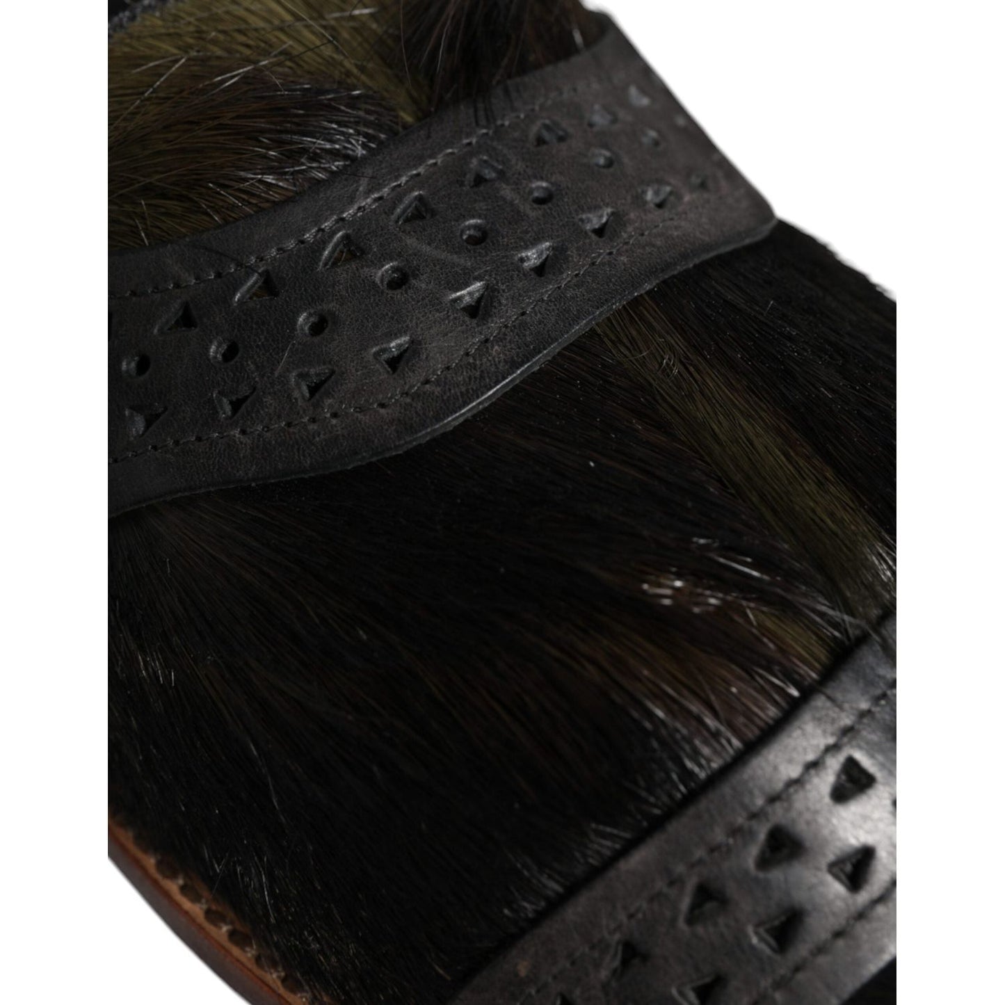Dolce & Gabbana Black Gazelle Hair Leather Flats Sandals Shoes Dolce & Gabbana Black