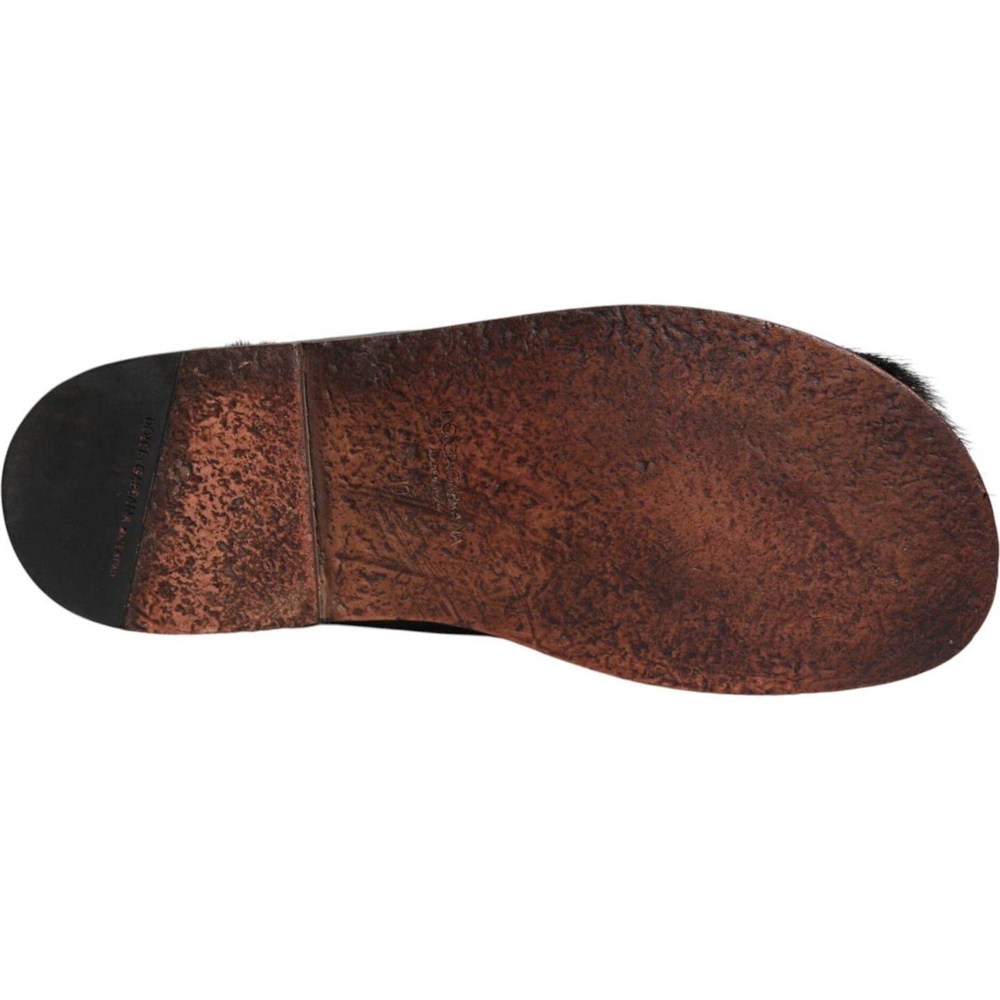 Dolce & Gabbana Black Gazelle Hair Leather Flats Sandals Shoes Dolce & Gabbana Dark Olive Green