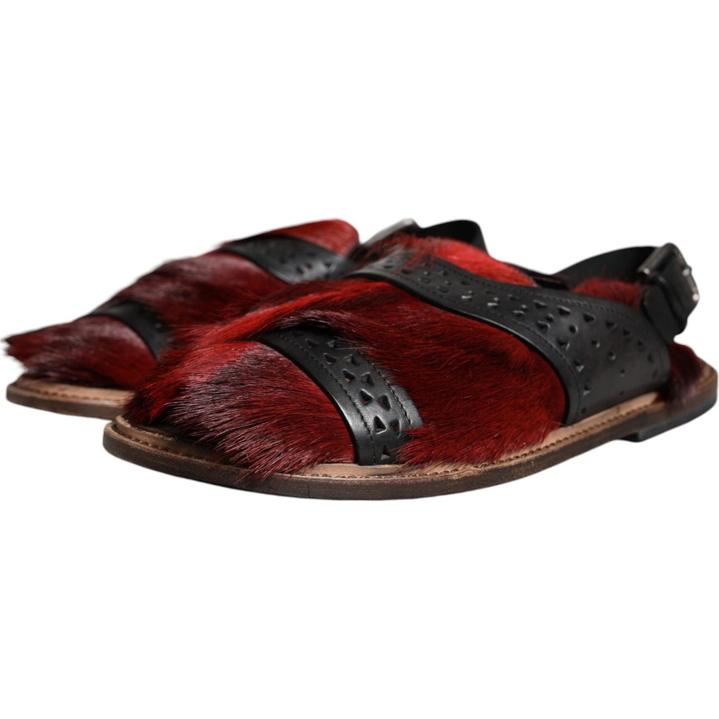 Dolce & Gabbana Black Red Gazelle Hair Leather Sandals Shoes Dolce & Gabbana Dark Slate Gray