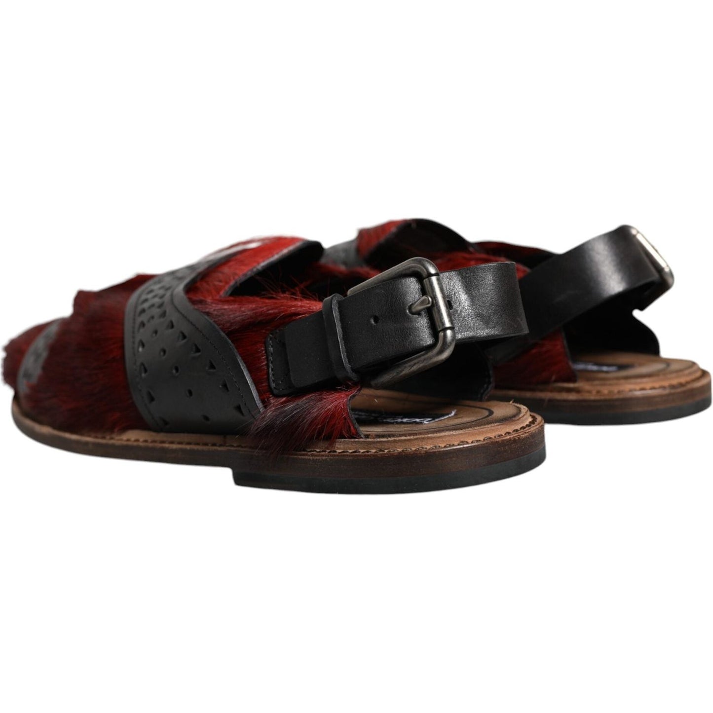 Dolce & Gabbana Black Red Gazelle Hair Leather Sandals Shoes Dolce & Gabbana Black