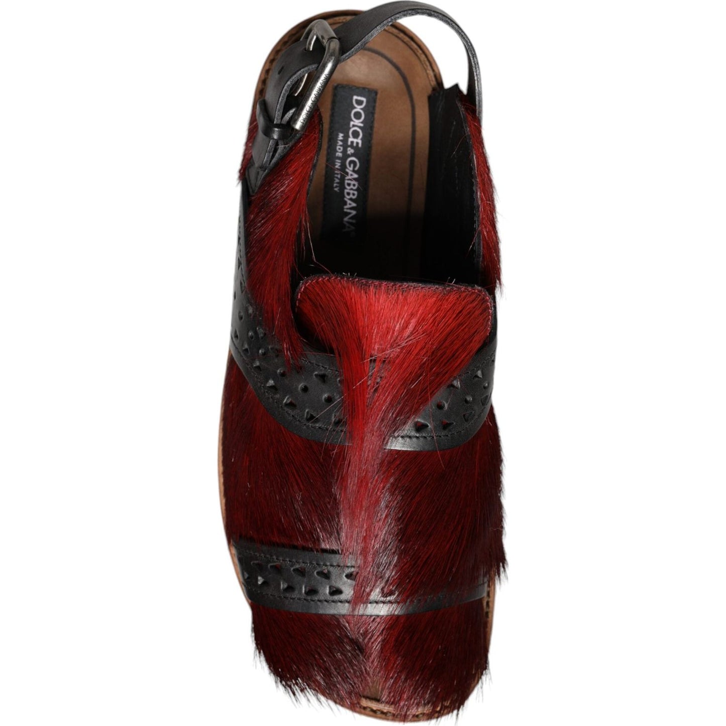 Dolce & Gabbana Black Red Gazelle Hair Leather Sandals Shoes Dolce & Gabbana Black