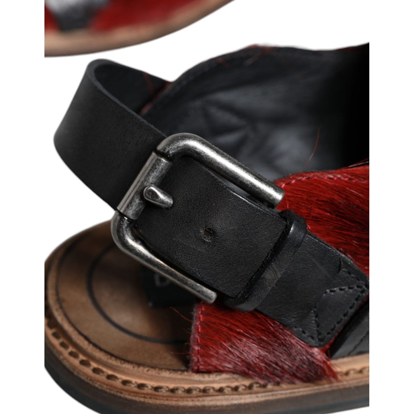 Dolce & Gabbana Black Red Gazelle Hair Leather Sandals Shoes Dolce & Gabbana Dark Slate Gray