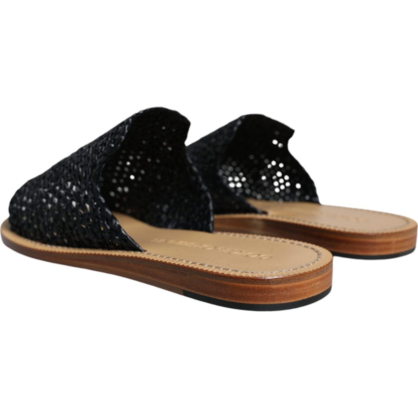 Dolce & Gabbana Black Monochrome Braided Raffia Slides Shoes Dolce & Gabbana Rosy Brown