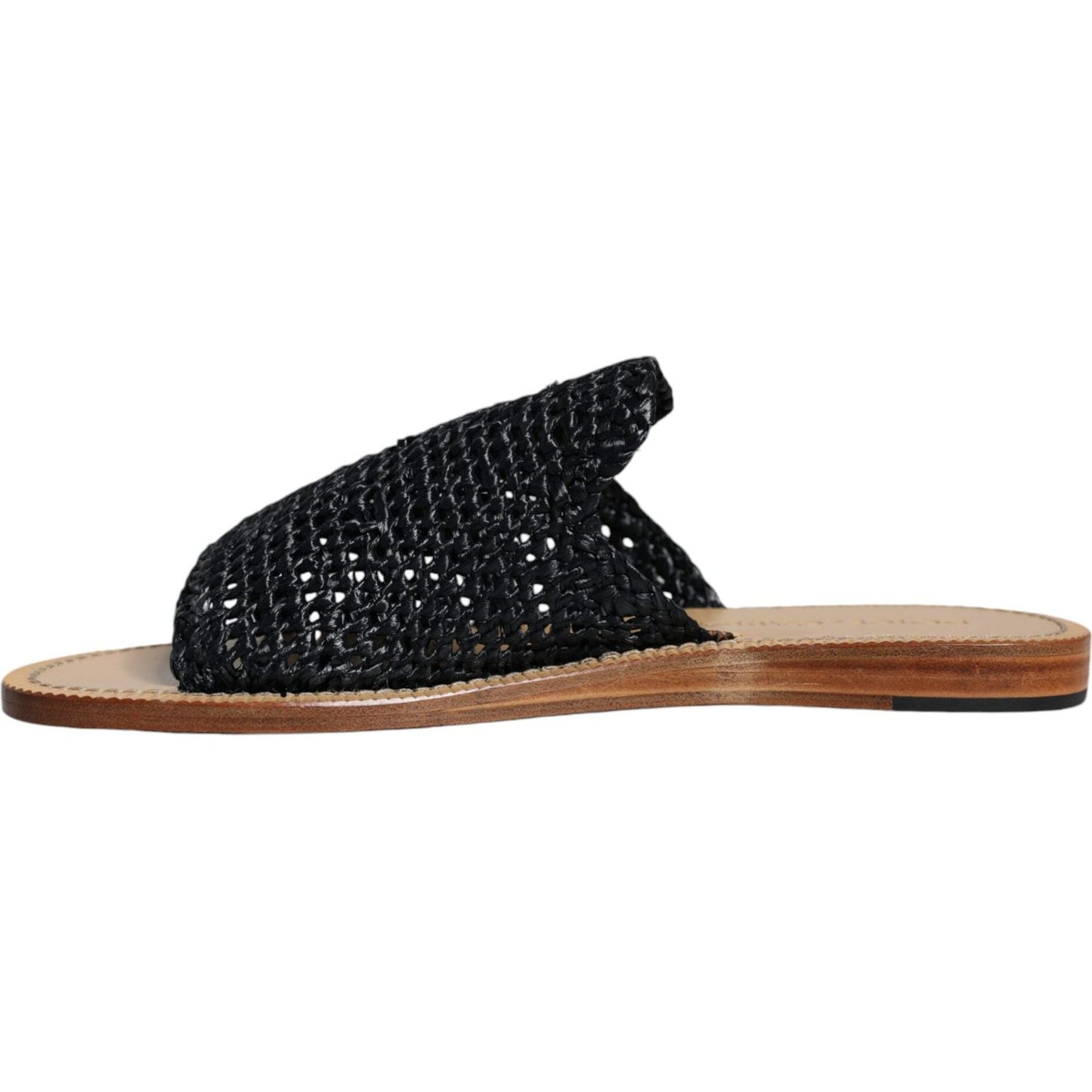 Dolce & Gabbana Black Monochrome Braided Raffia Slides Shoes Dolce & Gabbana Rosy Brown