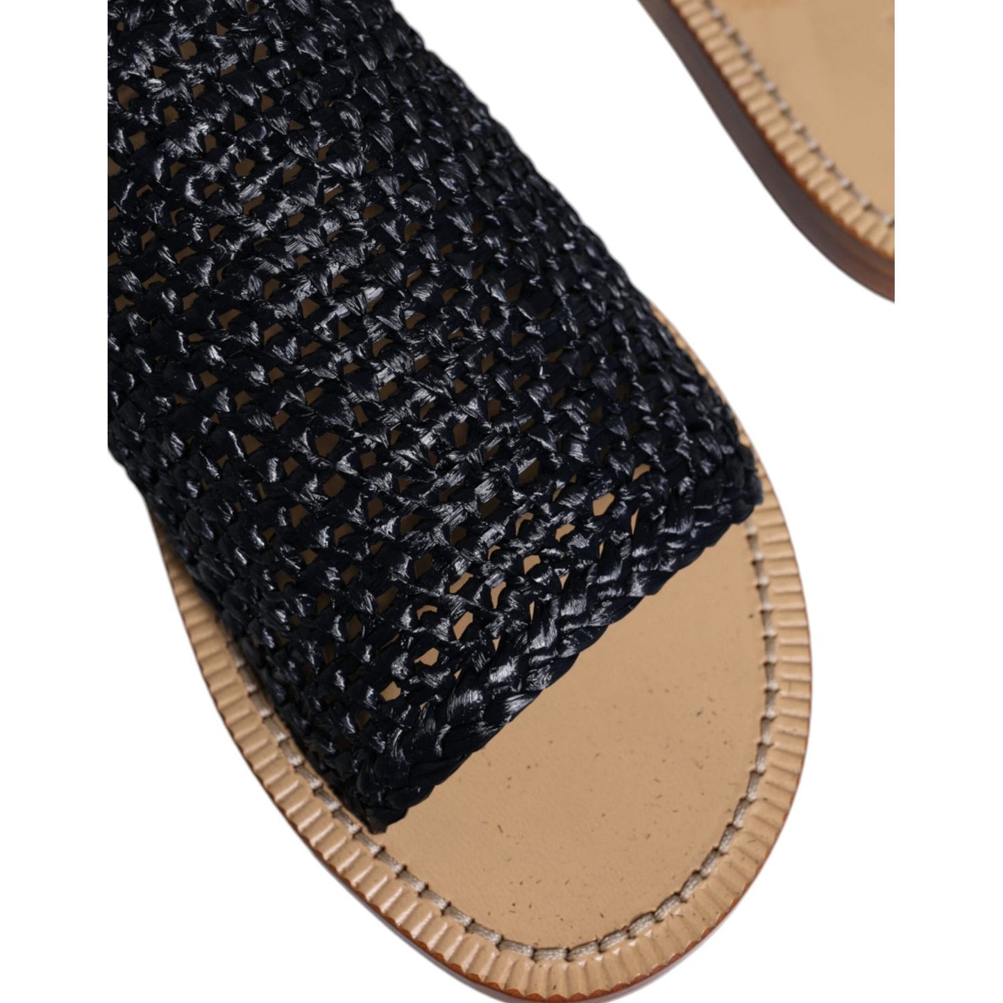 Dolce & Gabbana Black Monochrome Braided Raffia Slides Shoes Dolce & Gabbana Black