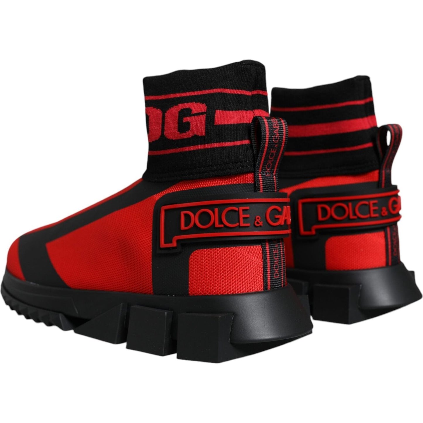 Dolce & Gabbana Red Black Fabric High Top Sorrento Sneakers Shoes Dolce & Gabbana Firebrick