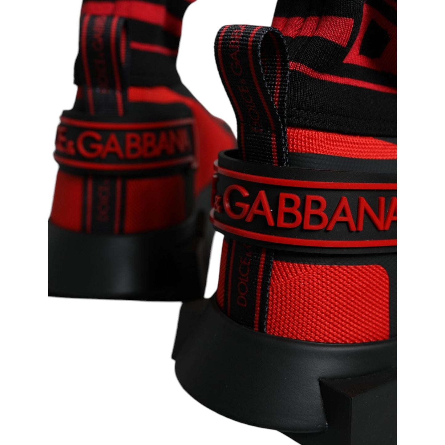 Dolce & Gabbana Red Black Fabric High Top Sorrento Sneakers Shoes Dolce & Gabbana Firebrick