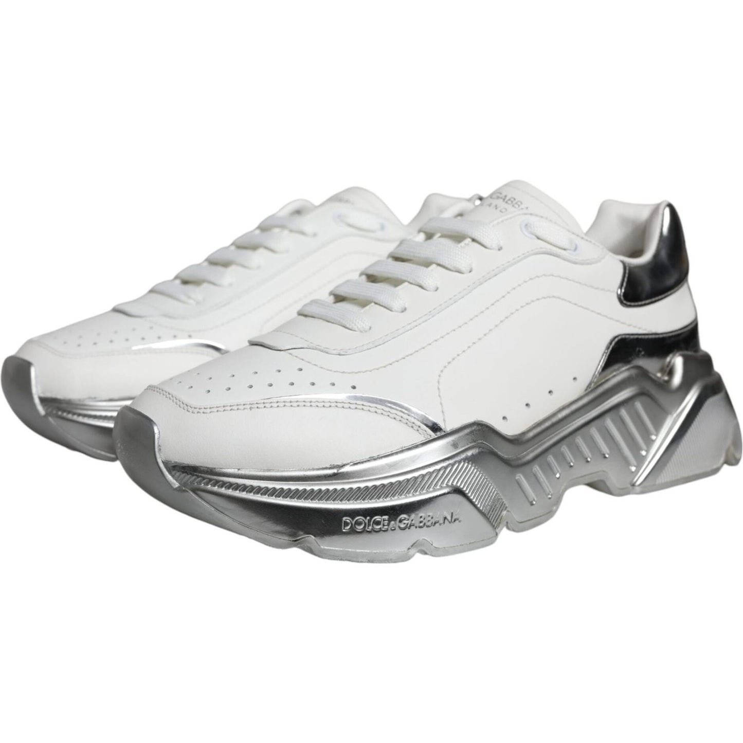 Dolce & Gabbana White Silver Daymaster Low Top Sneakers Shoes Dolce & Gabbana Light Gray