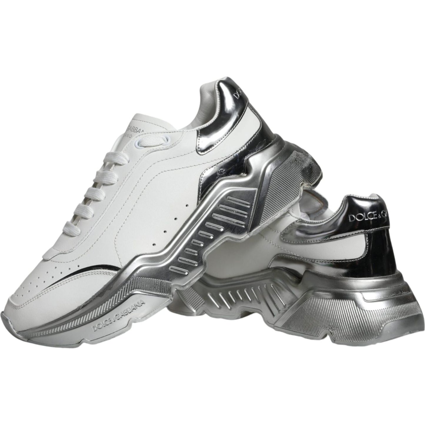Dolce & Gabbana White Silver Daymaster Low Top Sneakers Shoes Dolce & Gabbana Gray