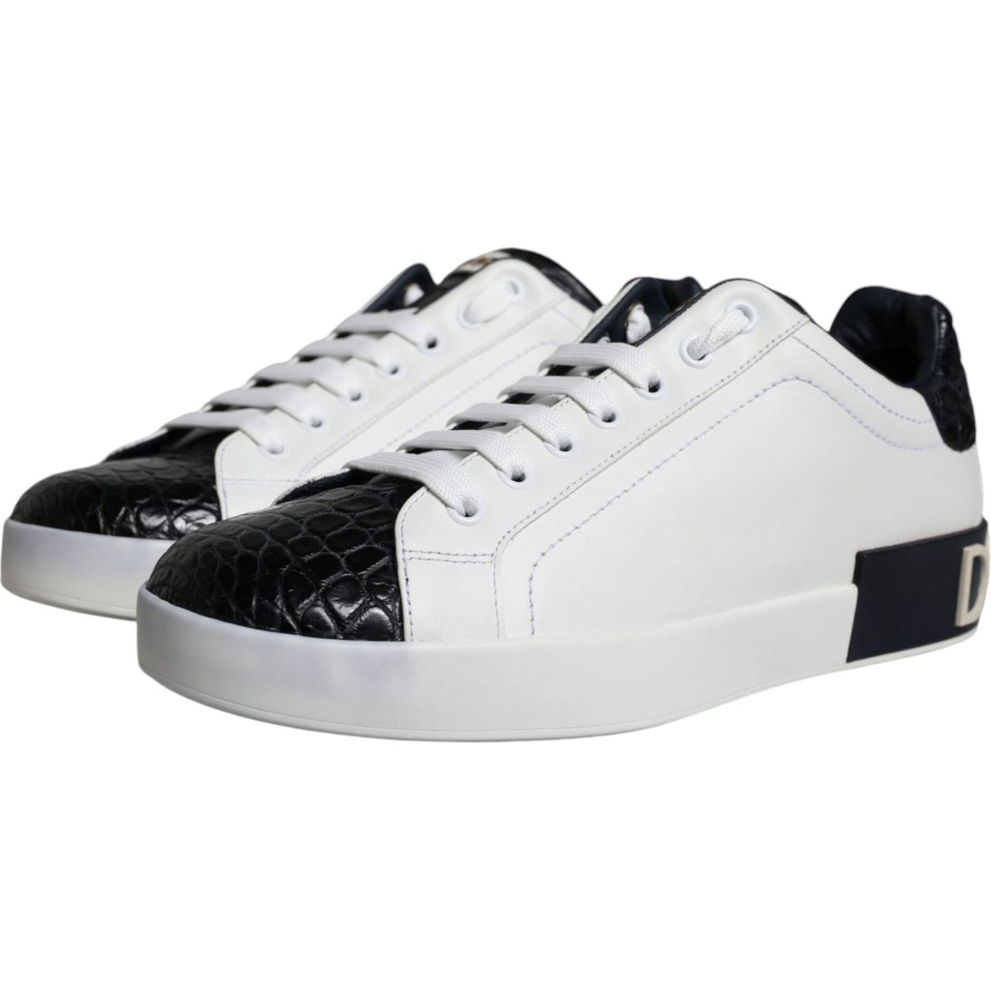 Dolce & Gabbana Black Leather Logo Portofino Sneaker Shoes Dolce & Gabbana Light Gray