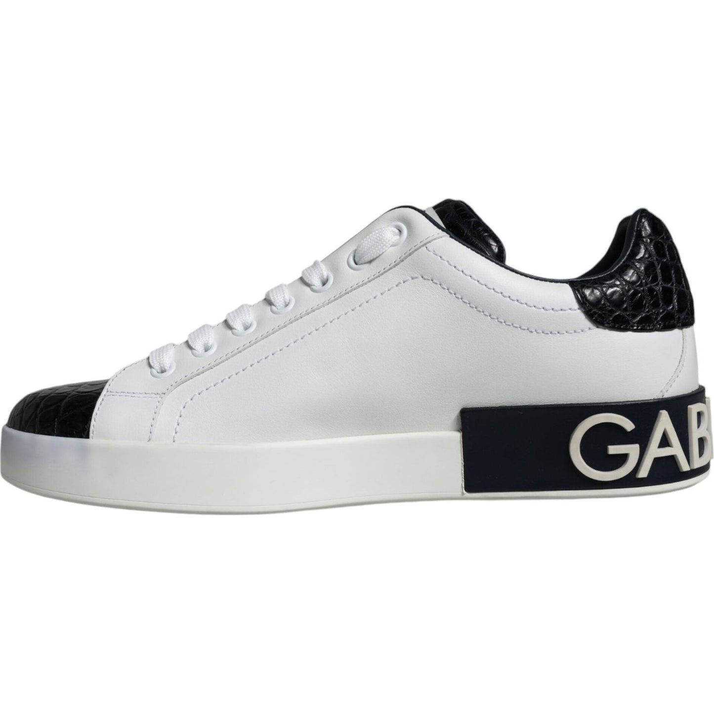 Dolce & Gabbana Black Leather Logo Portofino Sneaker Shoes Dolce & Gabbana Light Gray