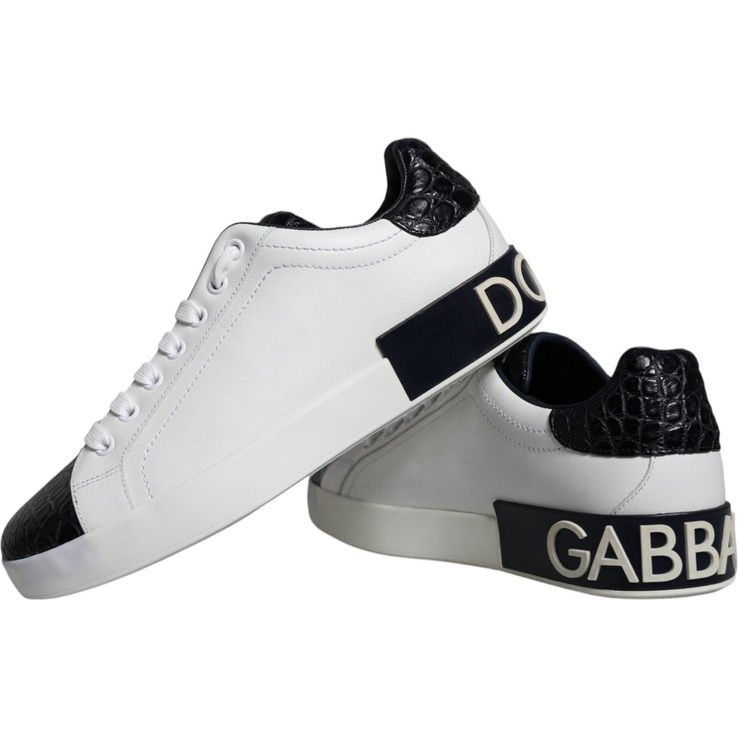 Dolce & Gabbana Black Leather Logo Portofino Sneaker Shoes Dolce & Gabbana Light Gray