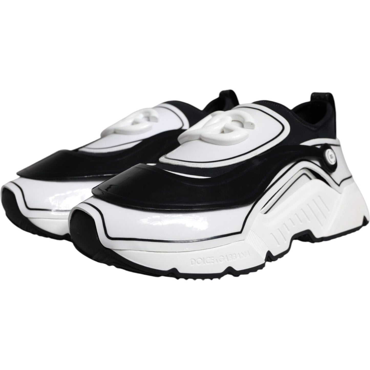 Dolce & Gabbana White Black Logo Plaque Daymaster Sneakers Shoes Dolce & Gabbana Light Gray