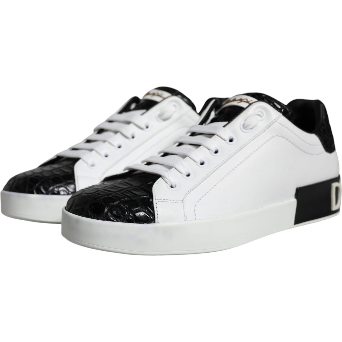 Dolce & Gabbana Black Leather Logo Portofino Sneaker Shoes Dolce & Gabbana Black