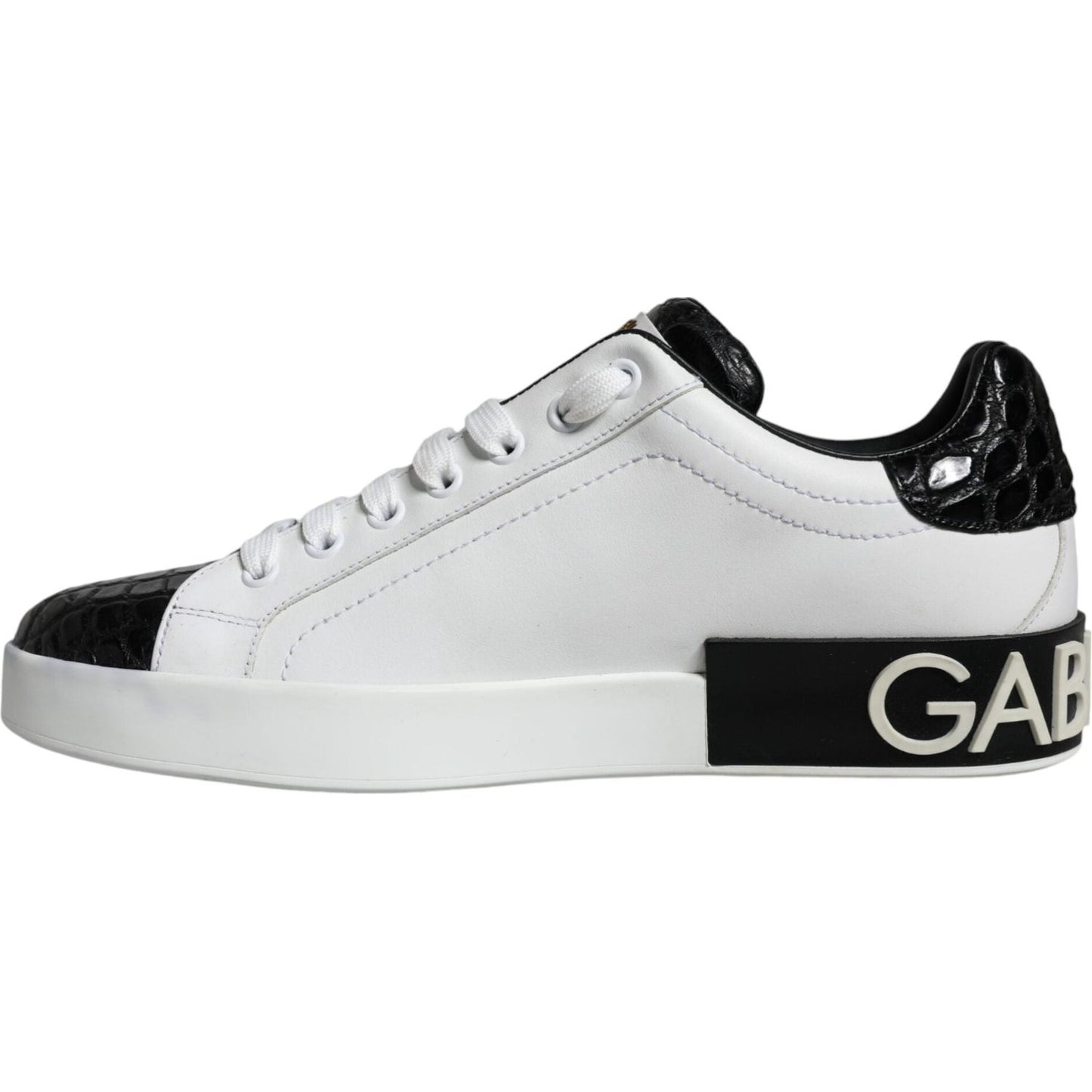 Dolce & Gabbana Black Leather Logo Portofino Sneaker Shoes Dolce & Gabbana Light Gray