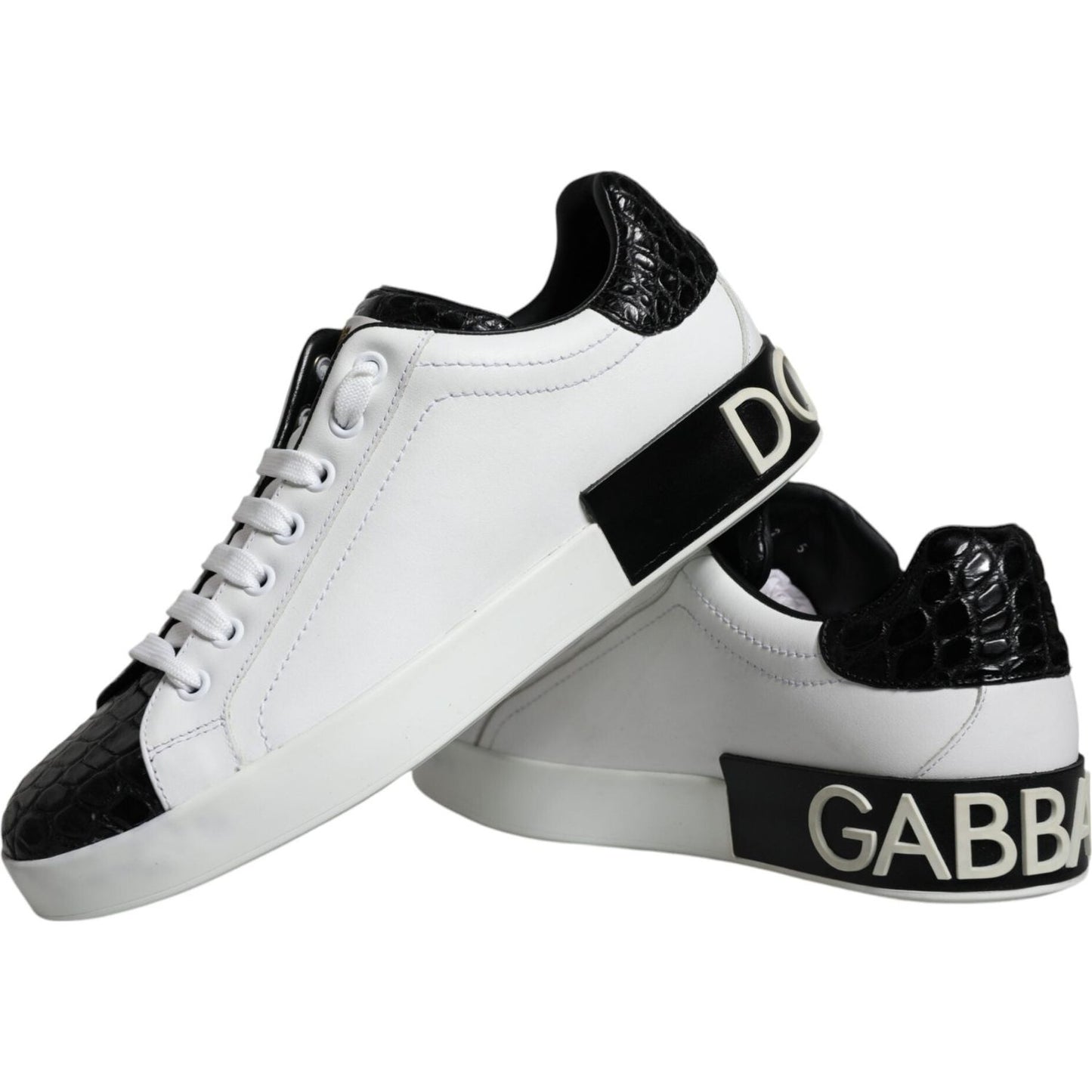 Dolce & Gabbana Black Leather Logo Portofino Sneaker Shoes Dolce & Gabbana Black