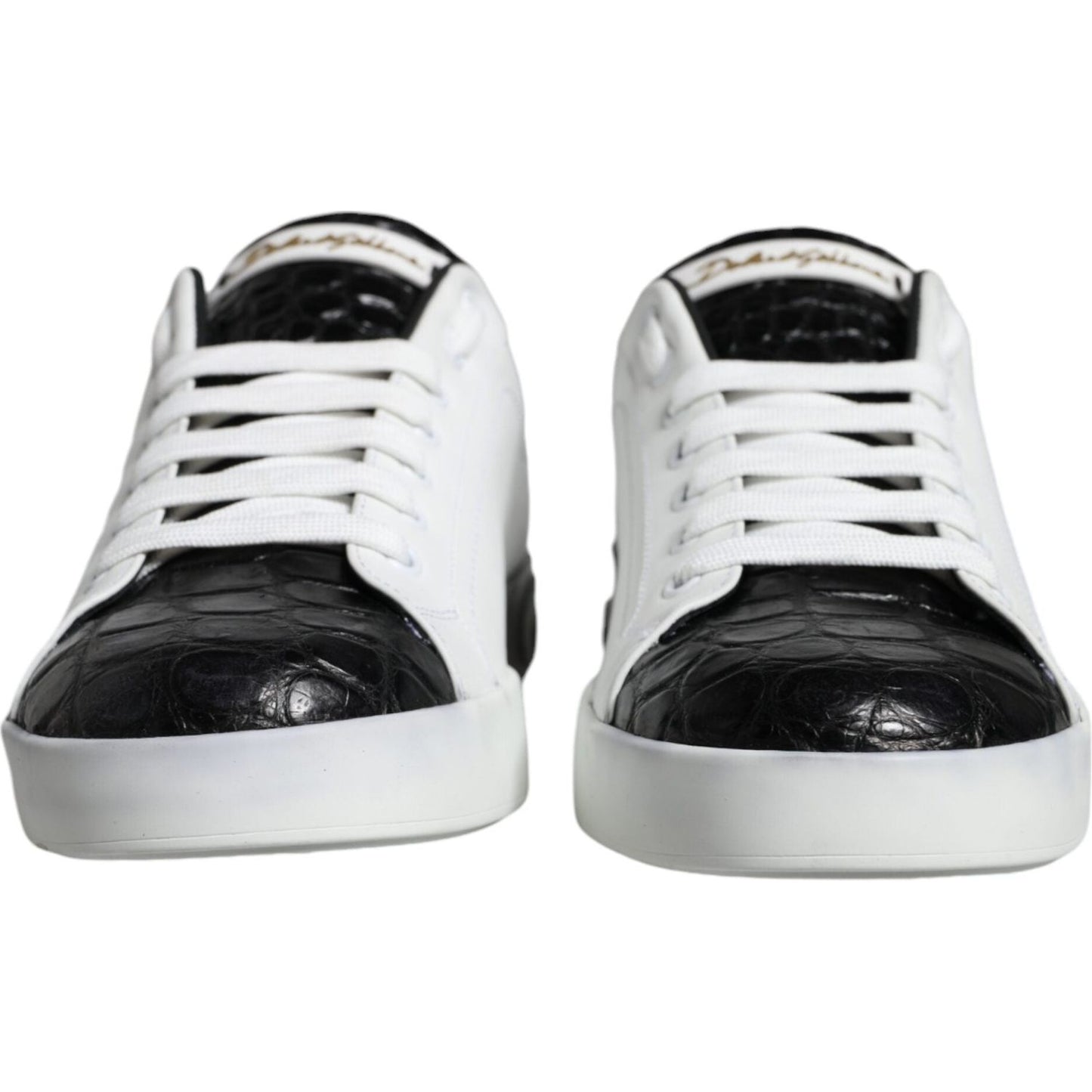 Dolce & Gabbana Black Leather Logo Portofino Sneaker Shoes Dolce & Gabbana Black