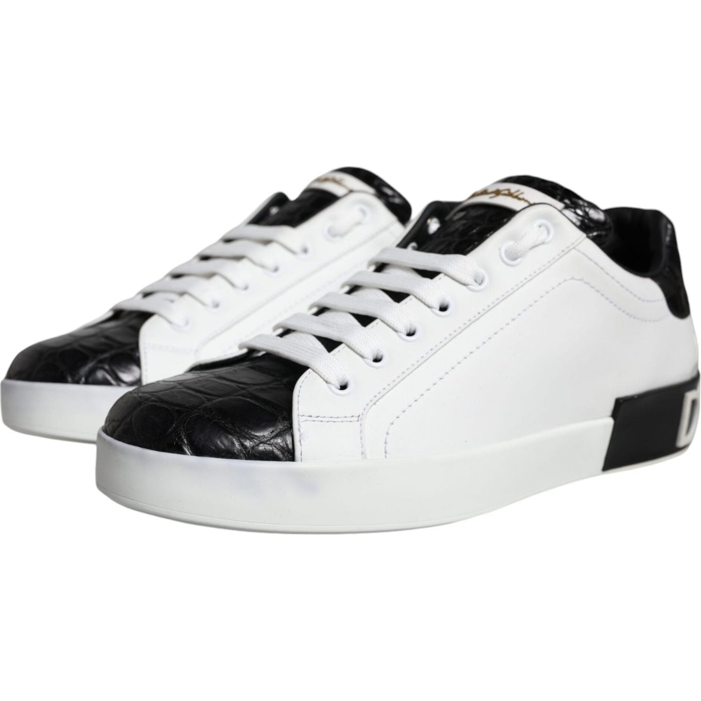 Dolce & Gabbana Black Leather Logo Portofino Sneaker Shoes Dolce & Gabbana Black