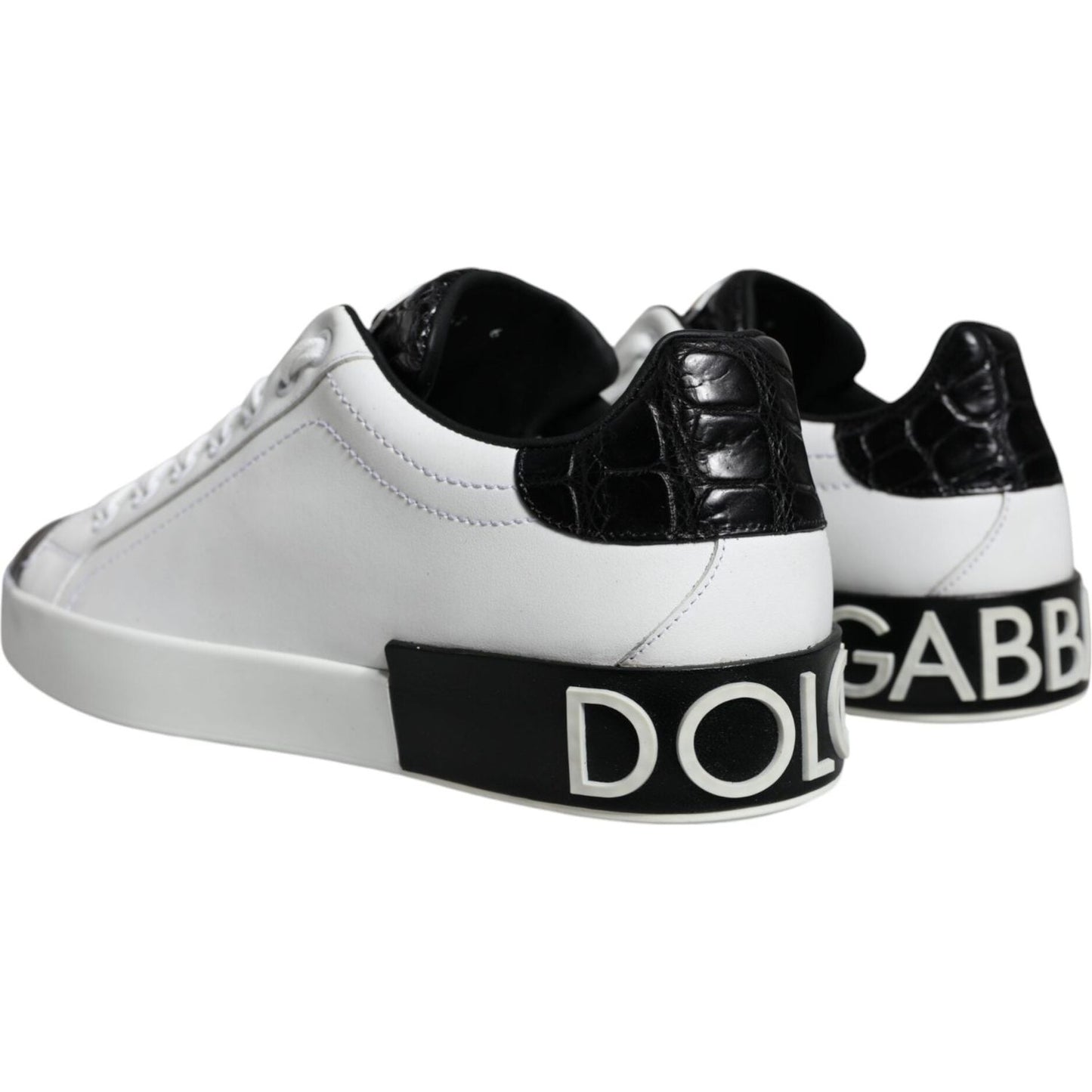 Dolce & Gabbana Black Leather Logo Portofino Sneaker Shoes Dolce & Gabbana Black