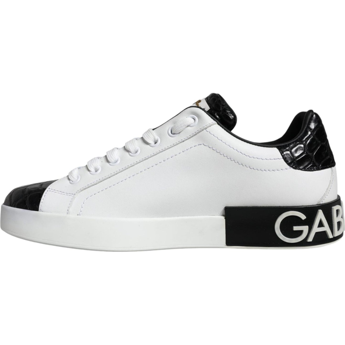 Dolce & Gabbana Black Leather Logo Portofino Sneaker Shoes Dolce & Gabbana Light Gray