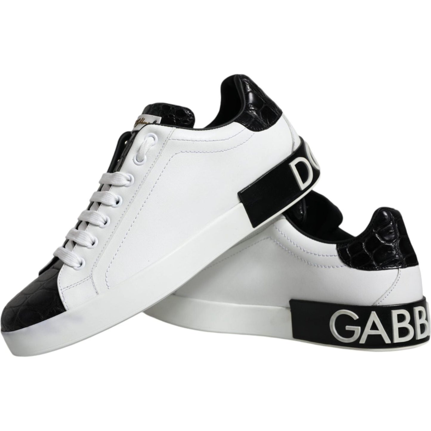 Dolce & Gabbana Black Leather Logo Portofino Sneaker Shoes Dolce & Gabbana Black
