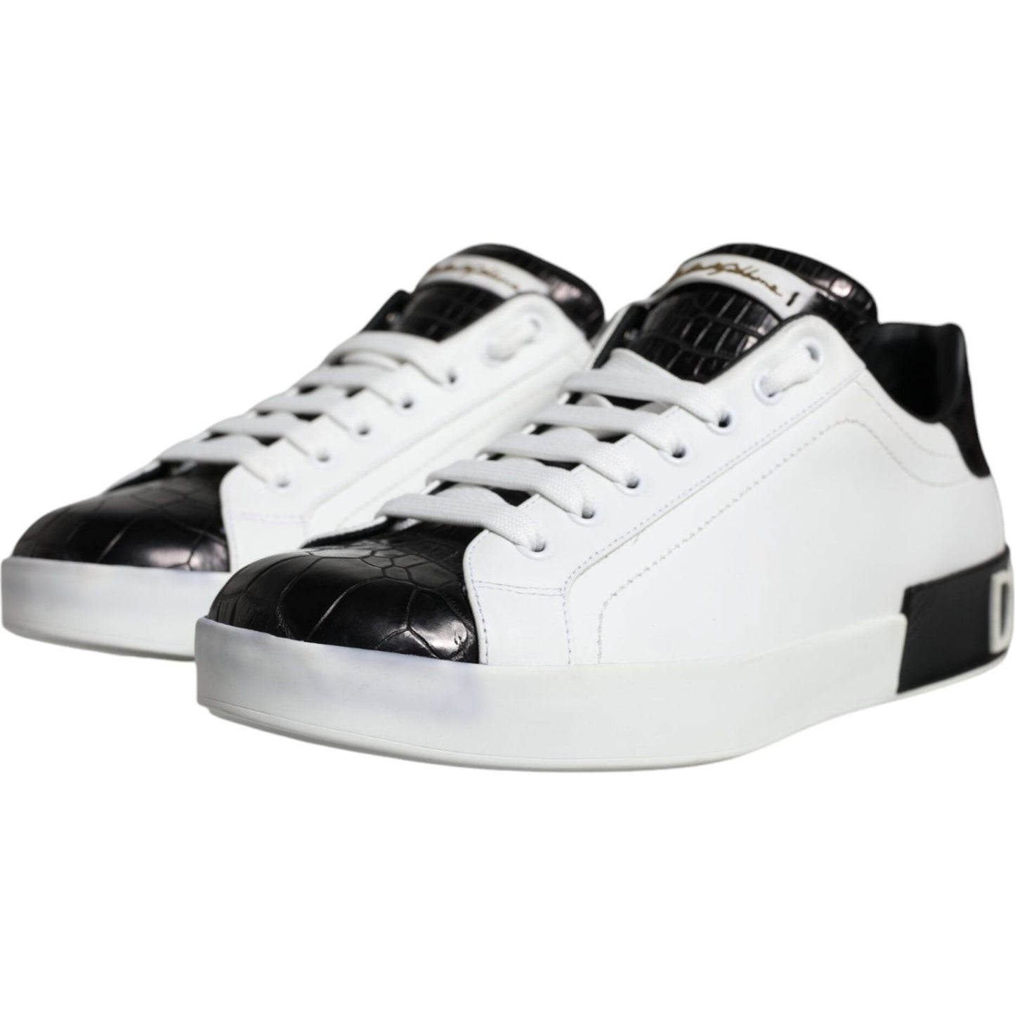 Dolce & Gabbana Black Leather Logo Portofino Sneaker Shoes Dolce & Gabbana Black
