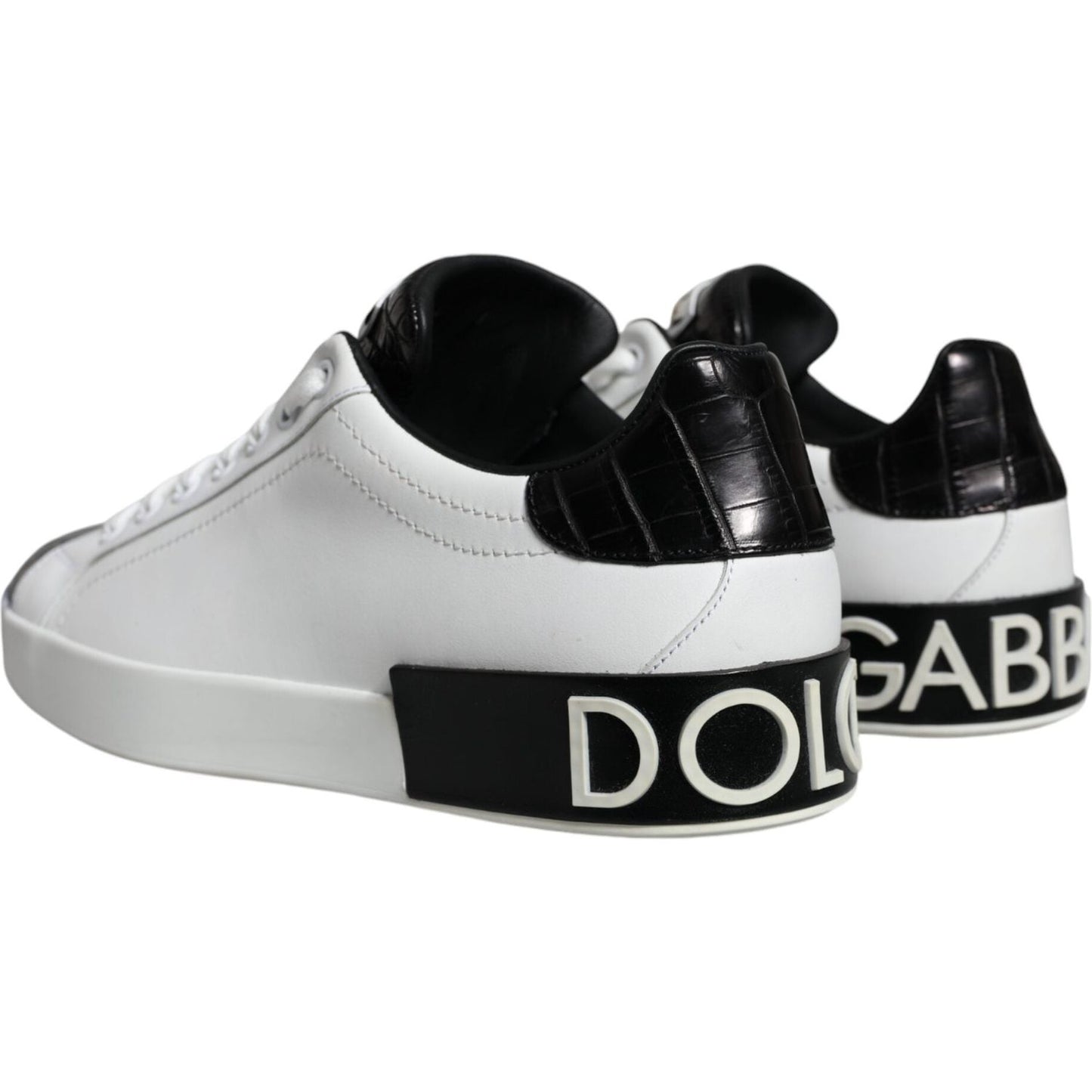 Dolce & Gabbana Black Leather Logo Portofino Sneaker Shoes Dolce & Gabbana Black