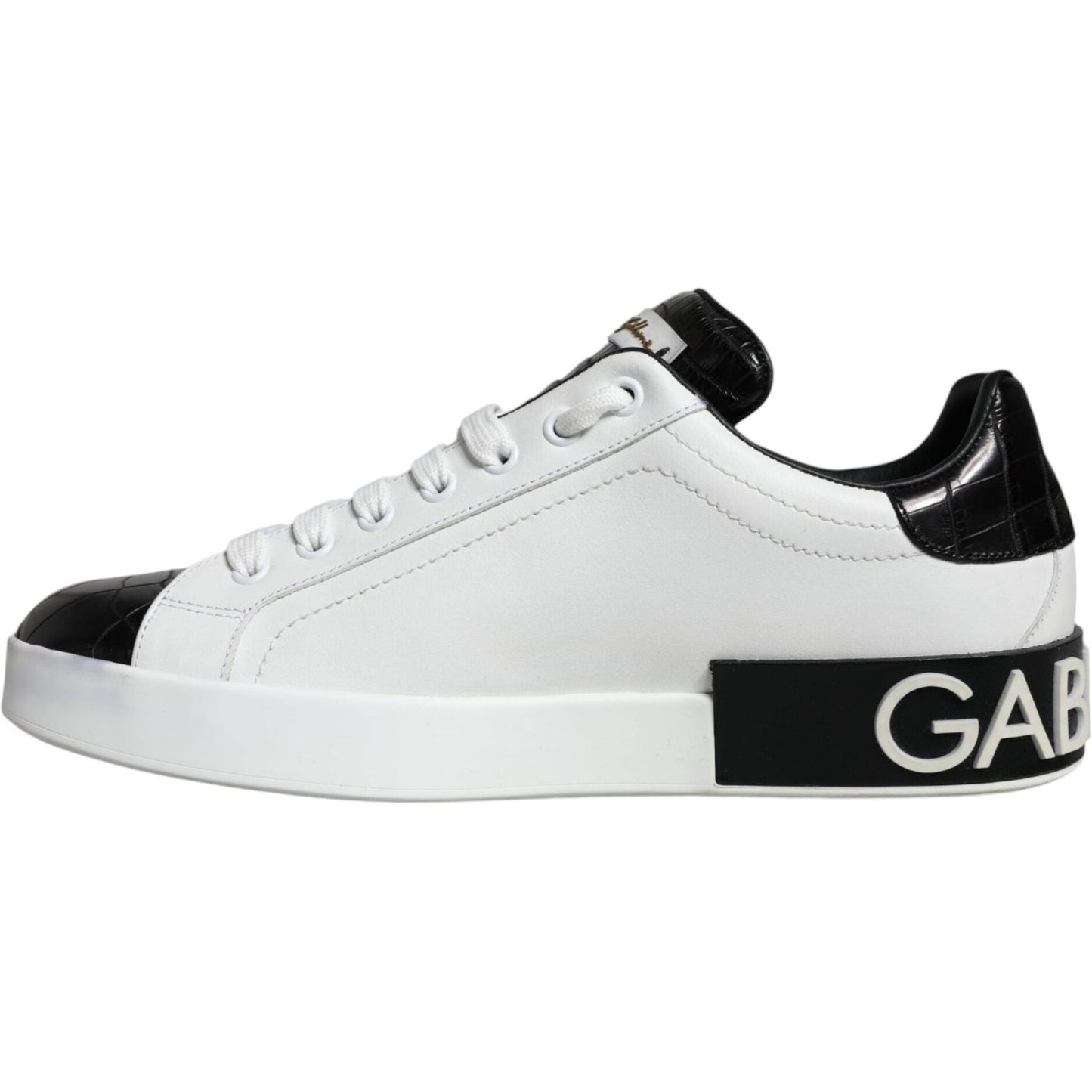 Dolce & Gabbana Black Leather Logo Portofino Sneaker Shoes Dolce & Gabbana Light Gray