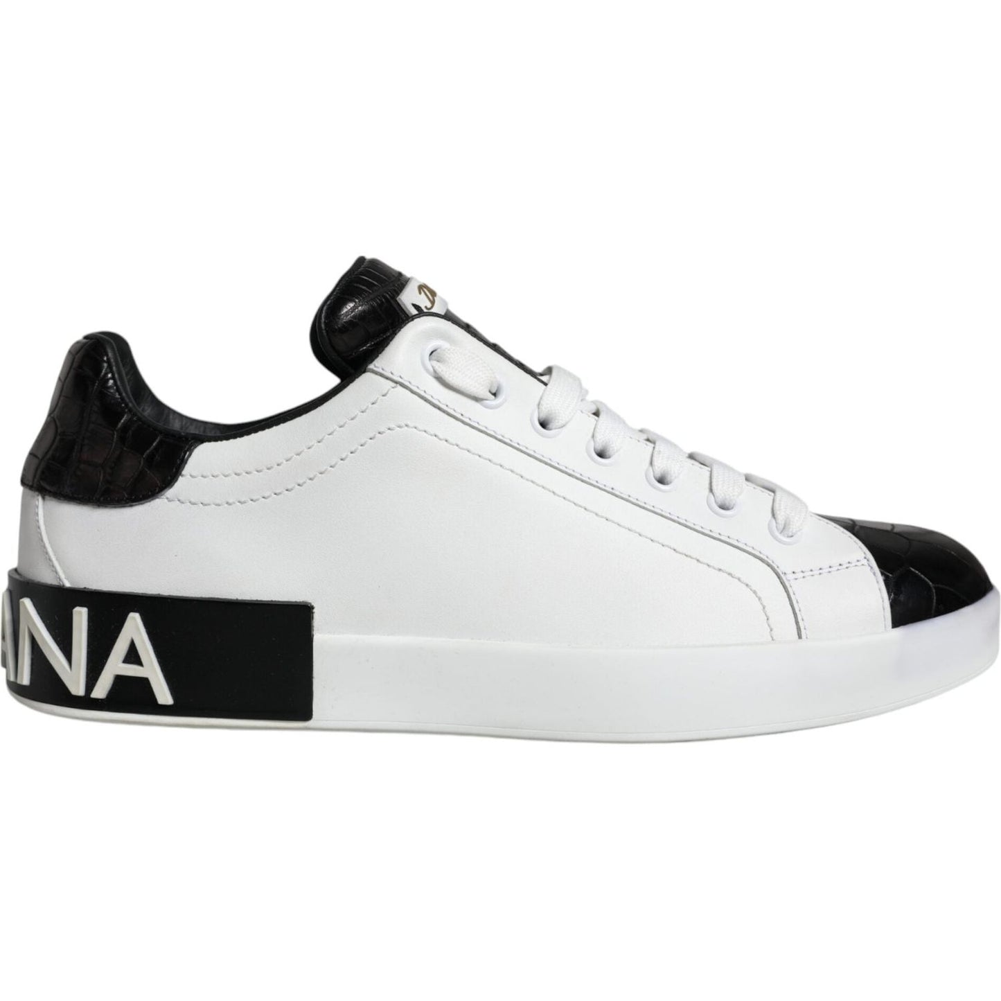 Dolce & Gabbana Black Leather Logo Portofino Sneaker Shoes Dolce & Gabbana Light Gray