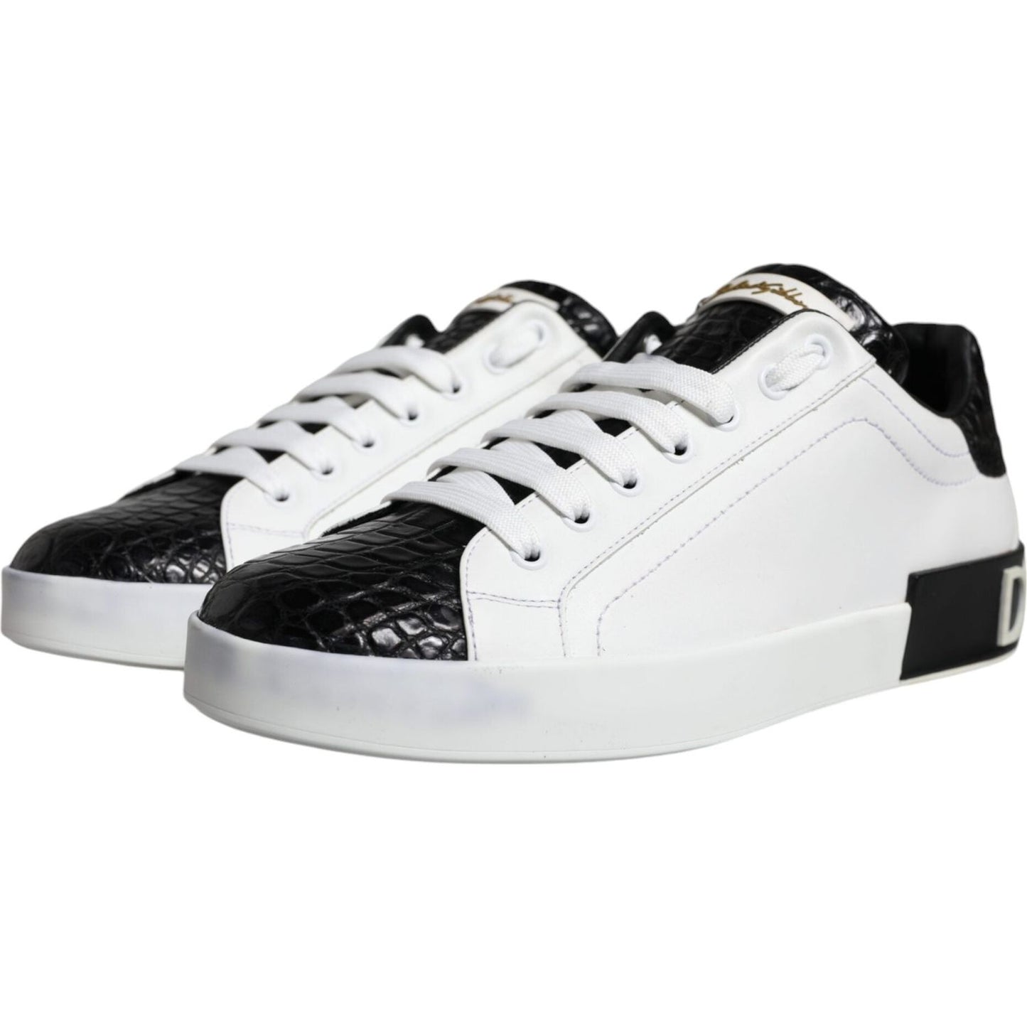 Dolce & Gabbana Black Leather Logo Portofino Sneaker Shoes Dolce & Gabbana Black