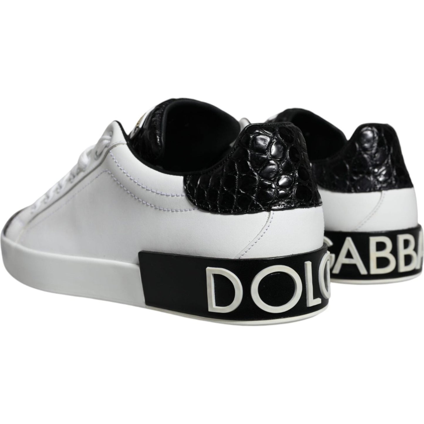 Dolce & Gabbana Black Leather Logo Portofino Sneaker Shoes Dolce & Gabbana Black
