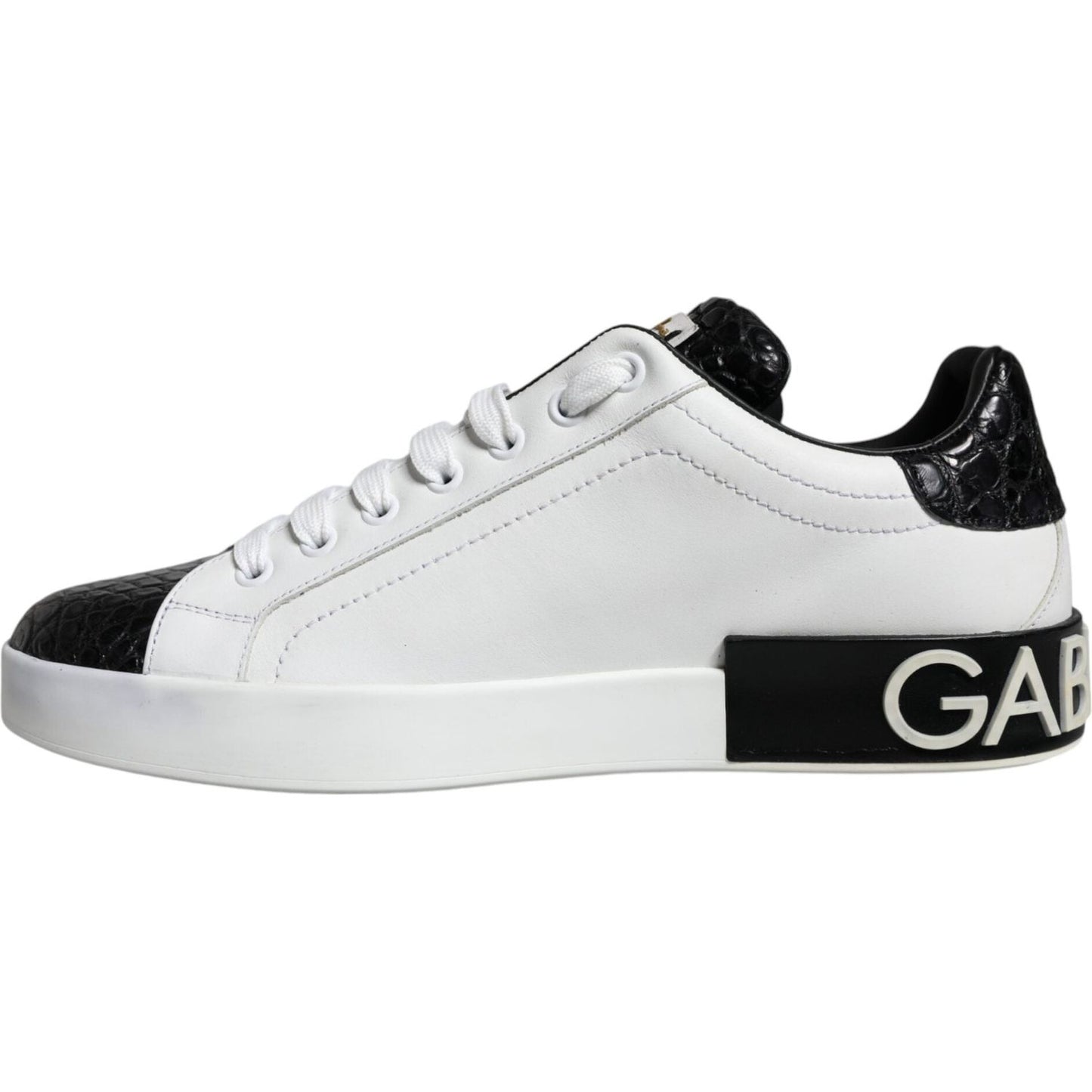 Dolce & Gabbana Black Leather Logo Portofino Sneaker Shoes Dolce & Gabbana Light Gray