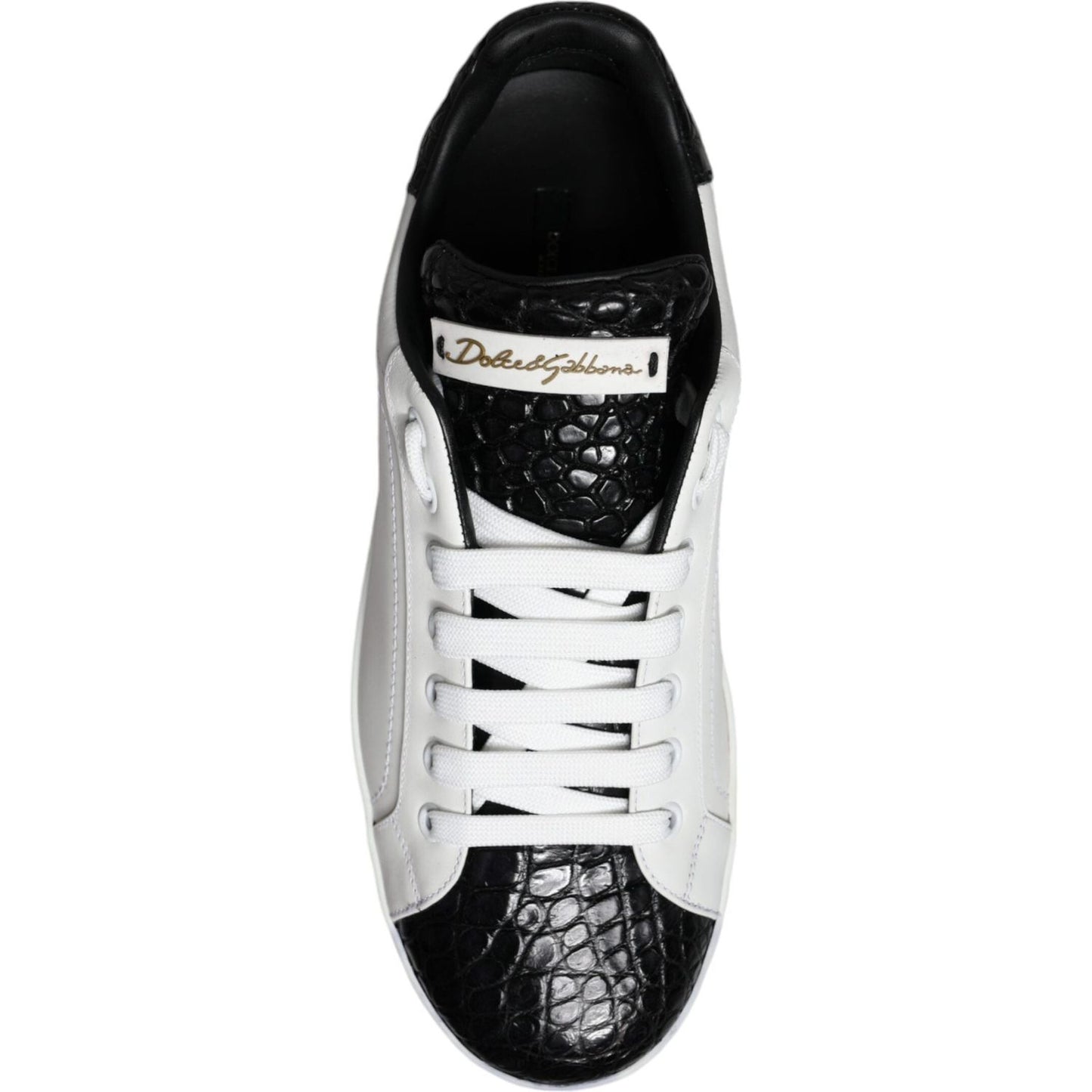 Dolce & Gabbana Black Leather Logo Portofino Sneaker Shoes Dolce & Gabbana Black
