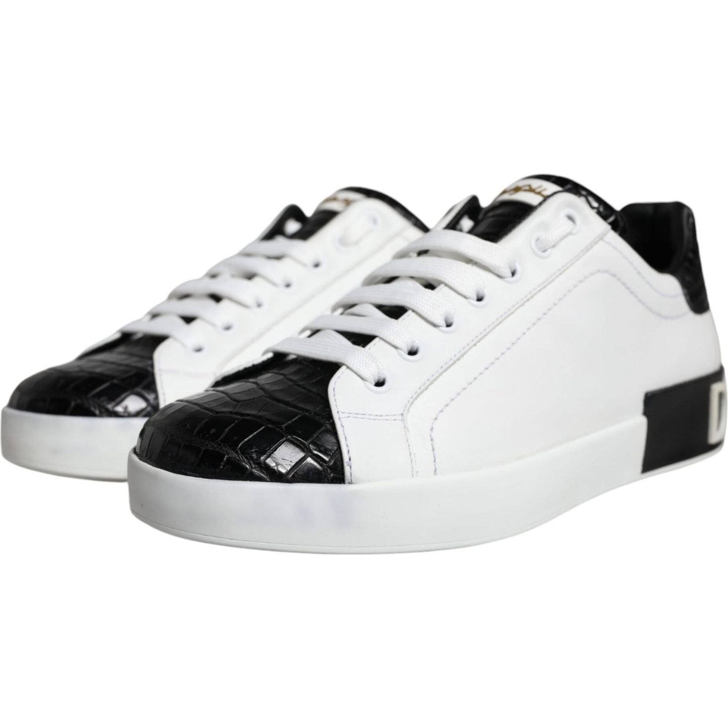 Dolce & Gabbana Black Leather Logo Portofino Sneaker Shoes Dolce & Gabbana Black
