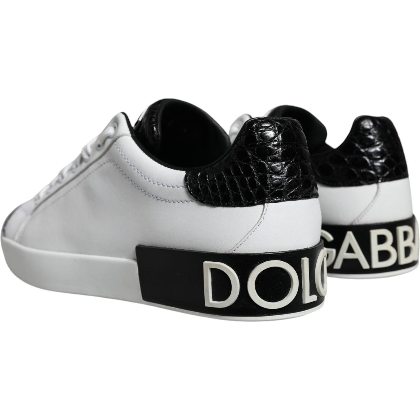 Dolce & Gabbana Black Leather Logo Portofino Sneaker Shoes Dolce & Gabbana Gray