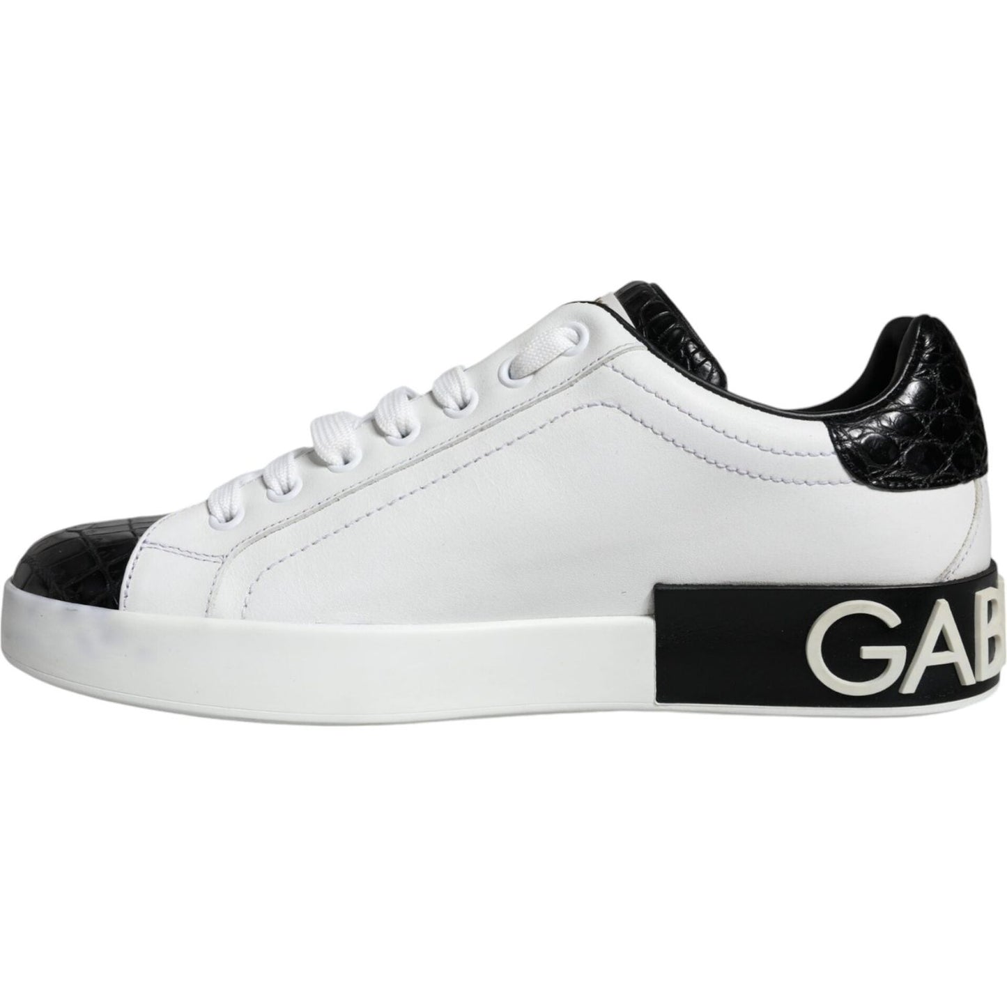 Dolce & Gabbana Black Leather Logo Portofino Sneaker Shoes Dolce & Gabbana Light Gray
