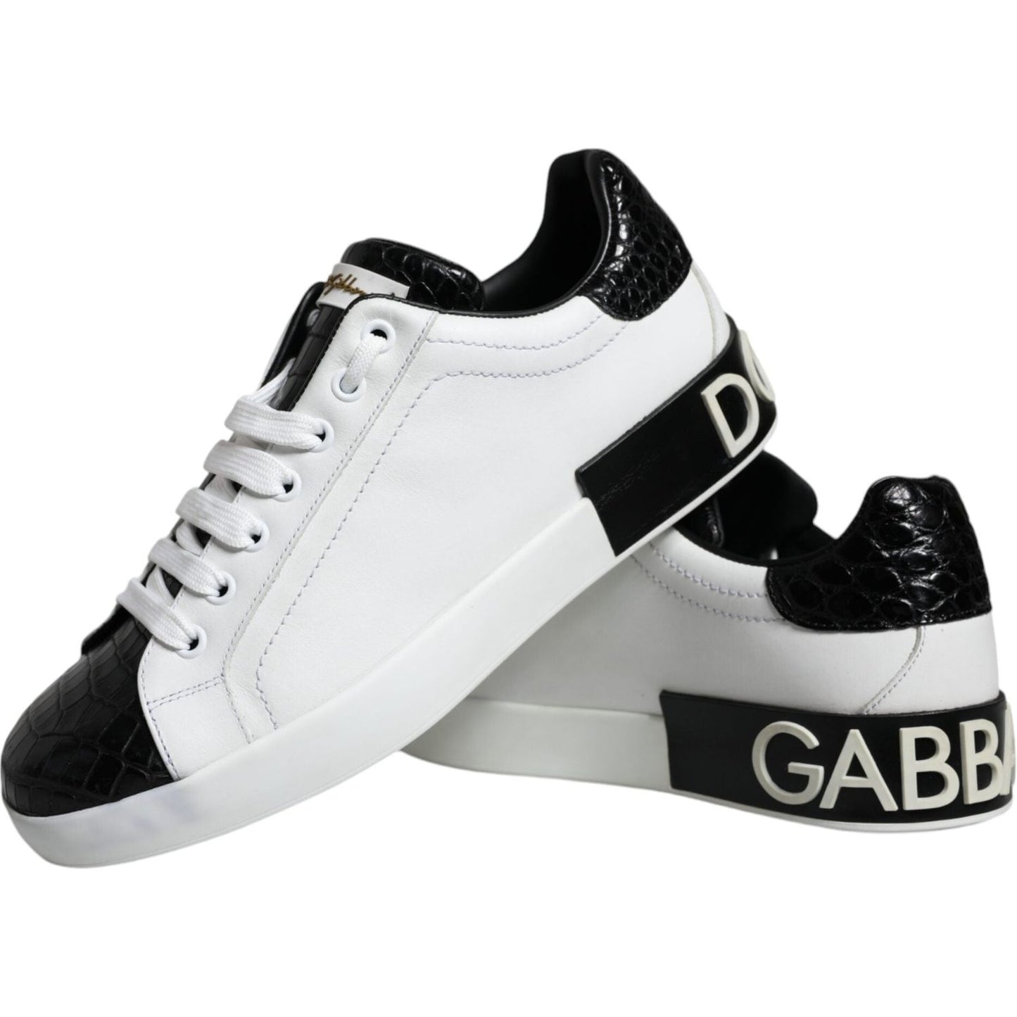Dolce & Gabbana Black Leather Logo Portofino Sneaker Shoes Dolce & Gabbana Black