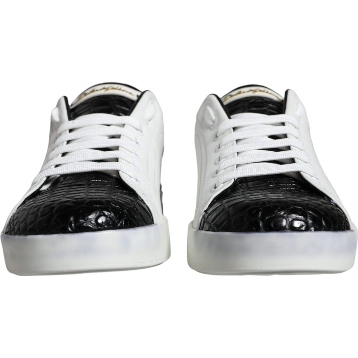 Dolce & Gabbana Black Leather Logo Portofino Sneaker Shoes Dolce & Gabbana Black