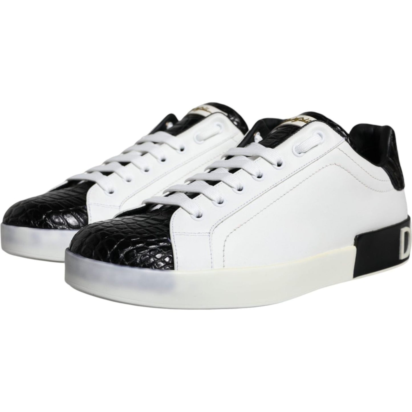 Dolce & Gabbana Black Leather Logo Portofino Sneaker Shoes Dolce & Gabbana Black