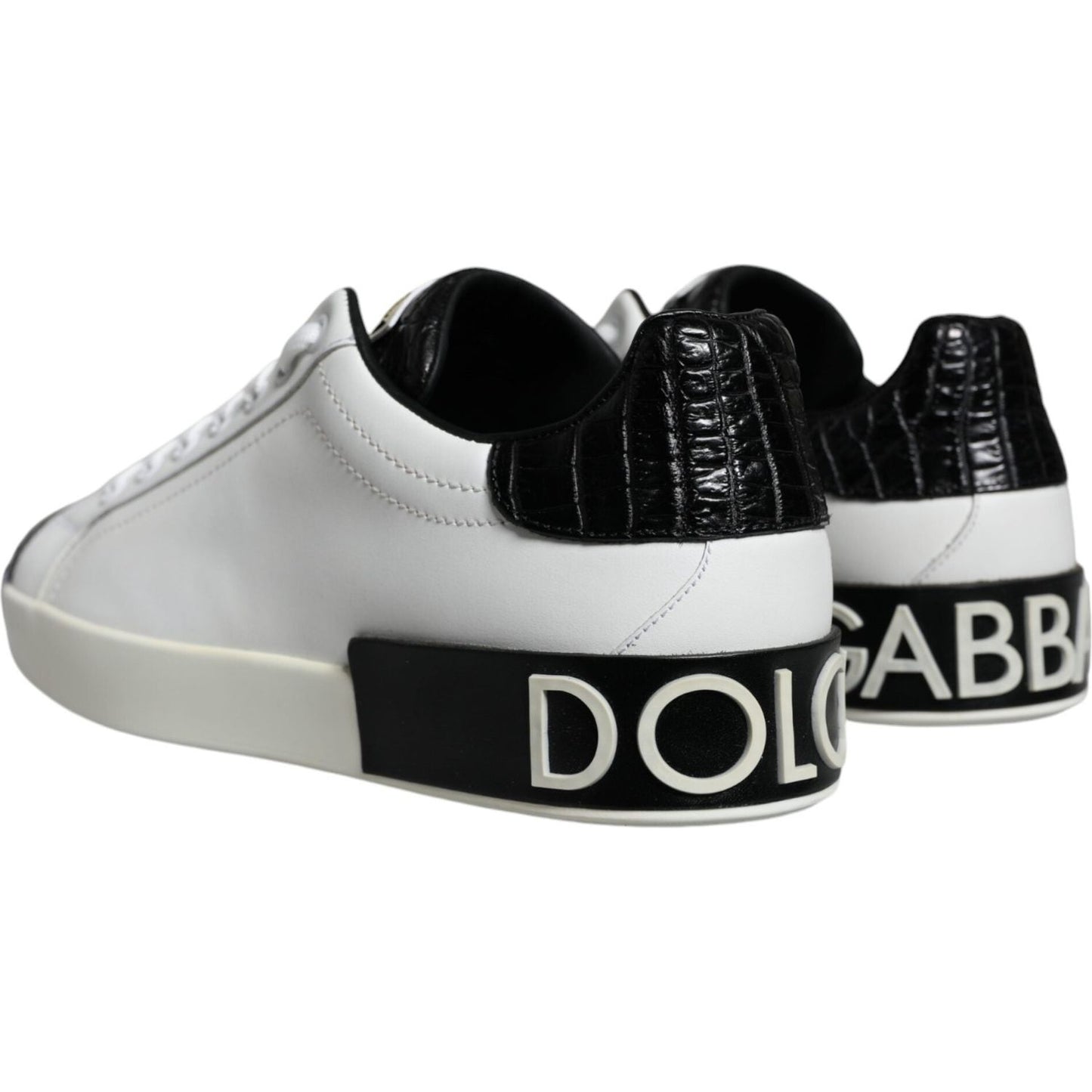 Dolce & Gabbana Black Leather Logo Portofino Sneaker Shoes Dolce & Gabbana Black