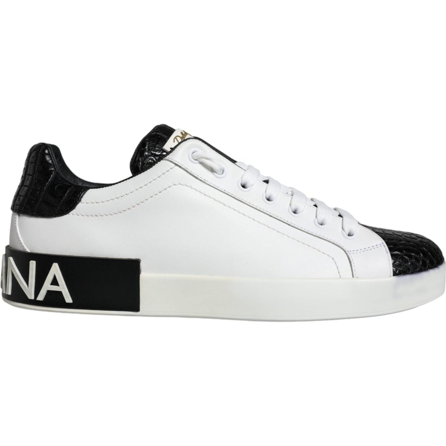 Dolce & Gabbana Black Leather Logo Portofino Sneaker Shoes Dolce & Gabbana Light Gray