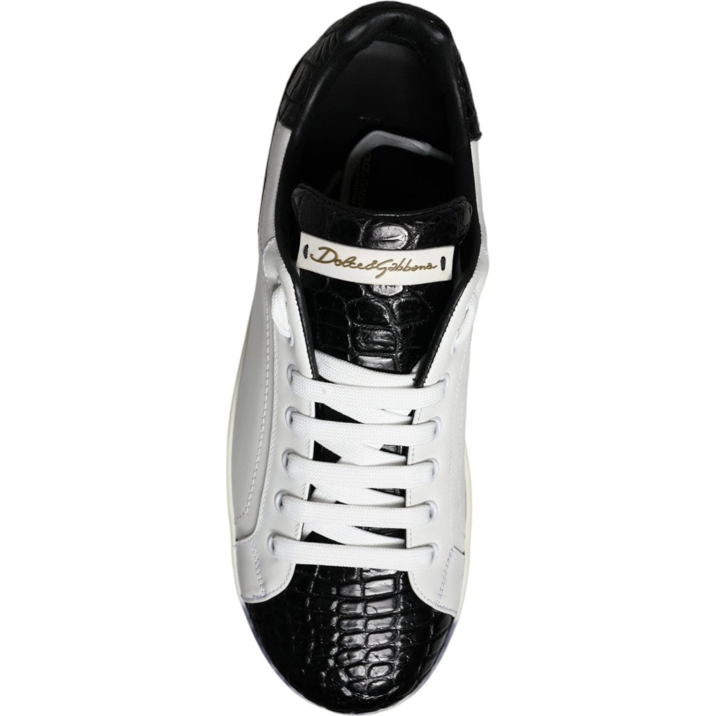 Dolce & Gabbana Black Leather Logo Portofino Sneaker Shoes Dolce & Gabbana Black