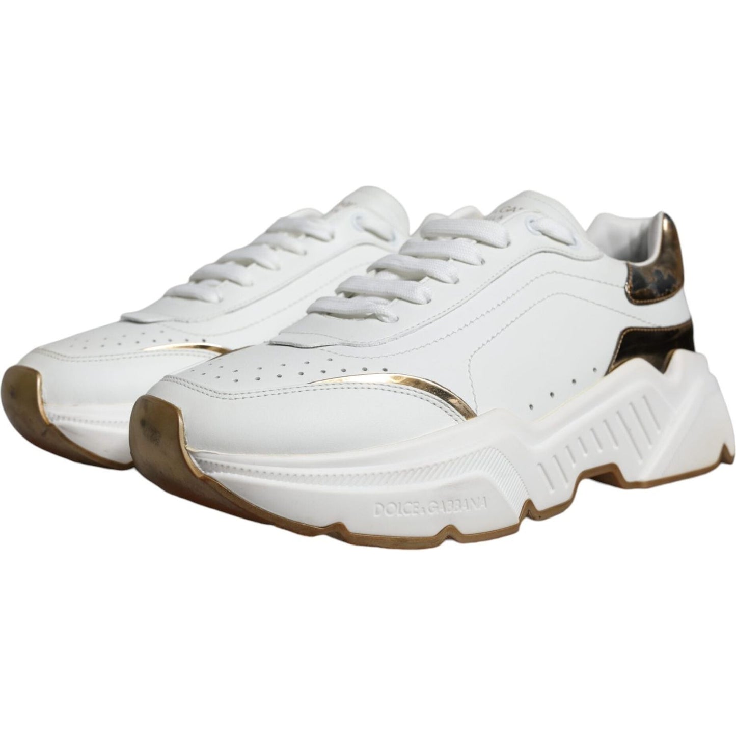 Dolce & Gabbana White Gold DAYMASTER Leather Sneakers Shoes Dolce & Gabbana Light Gray