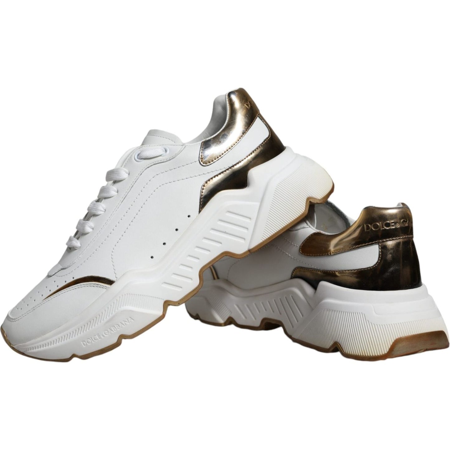 Dolce & Gabbana White Gold DAYMASTER Leather Sneakers Shoes Dolce & Gabbana Light Gray