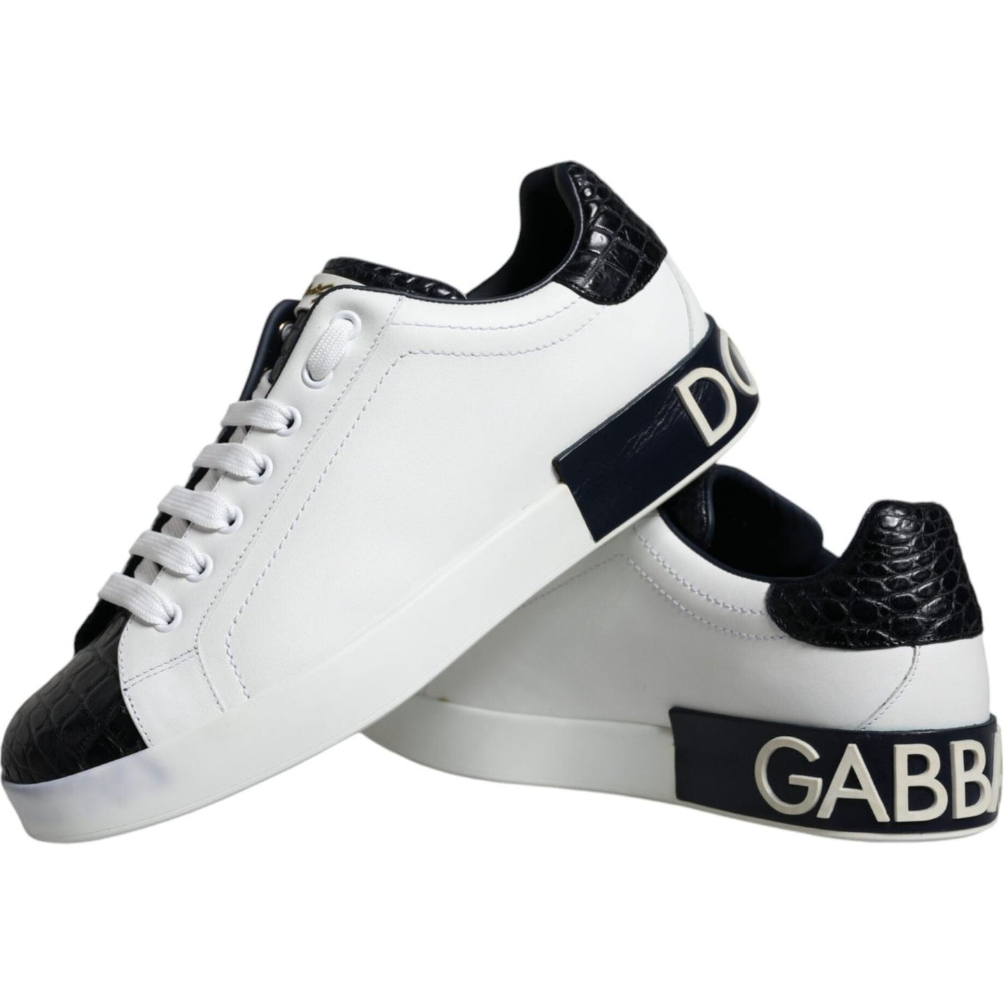 Dolce & Gabbana White Leather Logo Portofino Sneaker Shoes Dolce & Gabbana Black