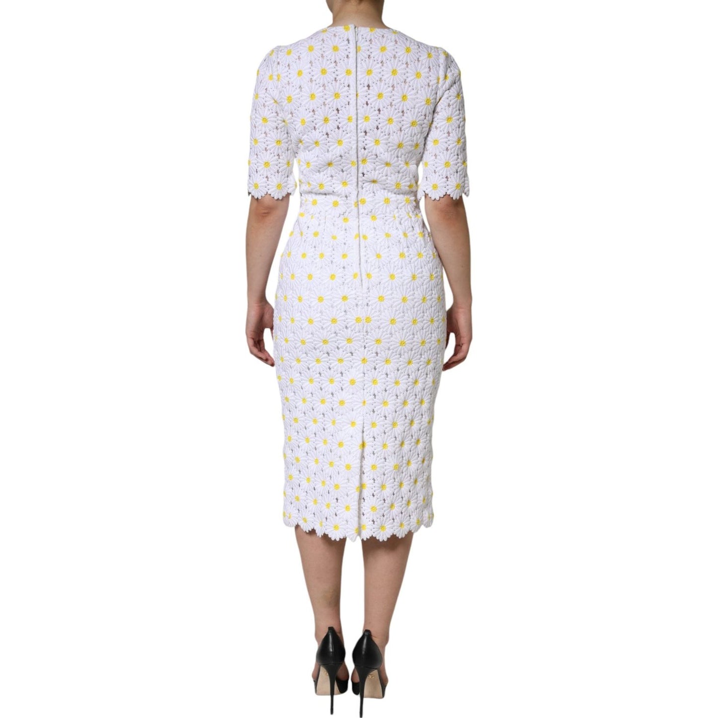 Dolce & Gabbana White Daisy Macrame Lace Sheath Midi Dress Dolce & Gabbana Light Gray
