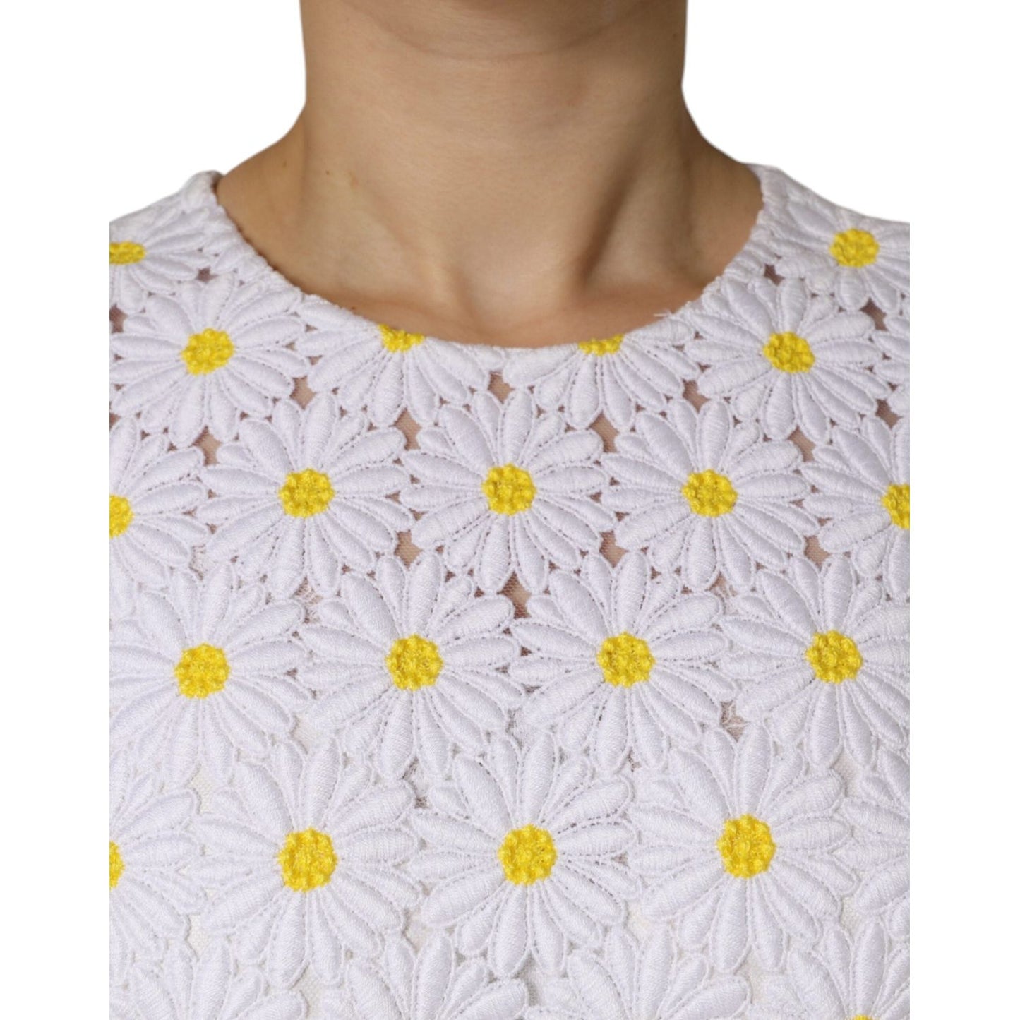 Dolce & Gabbana White Daisy Macrame Lace Sheath Midi Dress Dolce & Gabbana Light Gray