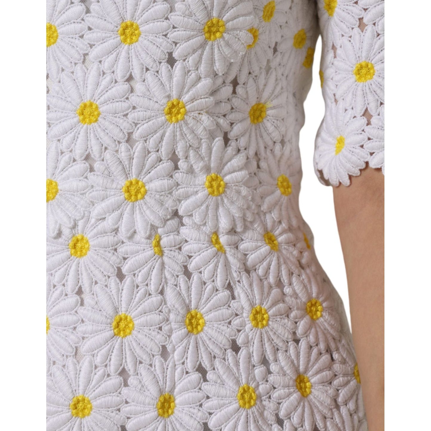 Dolce & Gabbana White Daisy Macrame Lace Sheath Midi Dress Dolce & Gabbana Gray